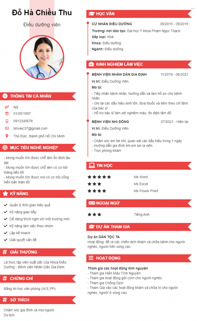Mẫu CV xin việc Vx88 link truy cập của Đỗ Hà Chiều Thu